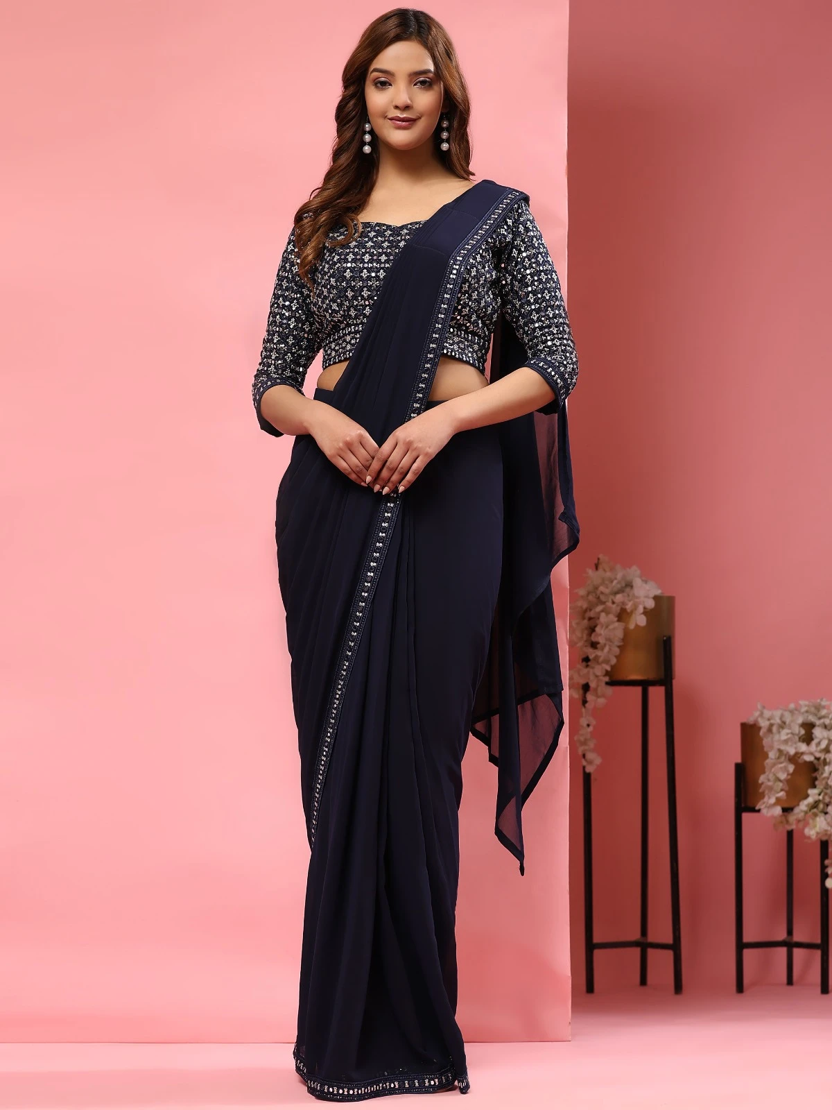 Amoha A330 Pure Georgette Wholesale Fancy Readymade Sarees Catalog — Wholesale Sarees, AMOHA wholesale from Surat - Gallery Image 4